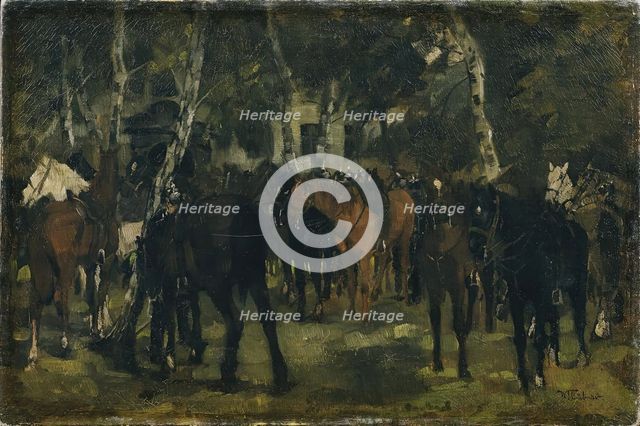 Dismounted cuirassiers, c1875. Creator: Wilhelm Trübner.
