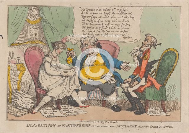 Dissolution of Partnership, or the Industrious Mrs. Clarke Winding Up Her Acc..., February 15, 1809. Creator: Thomas Rowlandson.