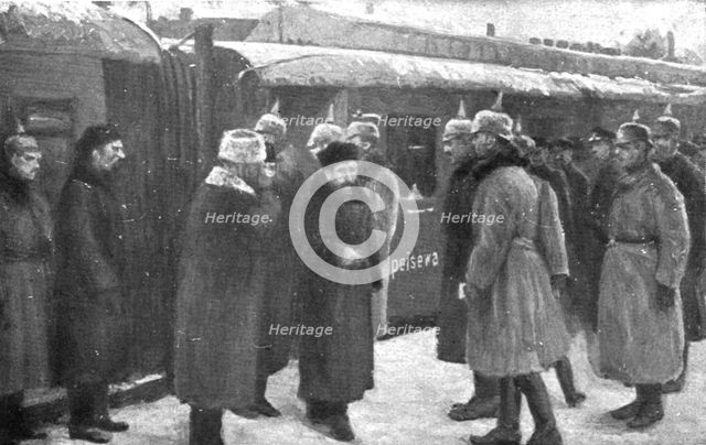 Dissolution of the Eastern Front; At Brest-Litovsk station: welcome of the Maximalist..., 1917. Creator: Unknown.