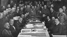 Dissolution of the Eastern Front; Signing the armistice of Brest-Litovsk.., 1917. Creator: Unknown