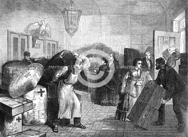 Dispatching packages from the Prussian Embassy for the German sick and wounded, 1871. Creator: Unknown.