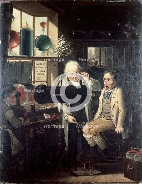 Dispensing of medical electricity (electrotherapy), 1824. Creator: Edmund Bristow.