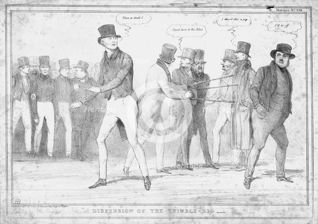 'Dispersion of the Thimble-Rig', 1834. Creator: John Doyle.
