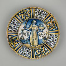 Display Plate with Judith Holding the Head of Holofernes, Deruta, 1500/1530. Creator: Unknown