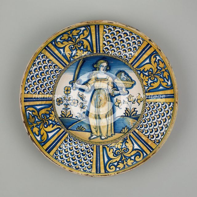 Display Plate with Judith Holding the Head of Holofernes, Deruta, 1500/1530. Creator: Unknown.