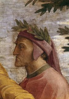 Disputa. Detail: Dante Alighieri (Fresco in Stanza della Segnatura), ca 1510-1511. Creator: Raphael (Raffaello Sanzio da Urbino) (1483-1520)