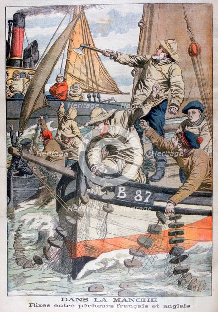 Dispute between French and English fishermen in the Channel, 1904. Artist: Unknown