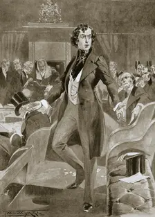 Disraeli's first speech in the House of Commons, London, 7 December 1837 (1901). Creator: Unknown