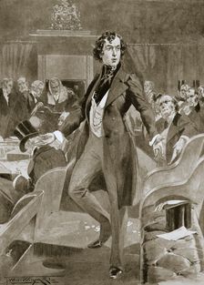 Disraeli's first speech in the House of Commons, London, 7 December 1837 (1901). Creator: Unknown