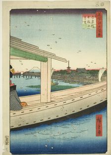 Distant View of Azuma Bridge and Kinryuzan Temple (Azumabashi Kinryuzan enbo), from the se..., 1857. Creator: Ando Hiroshige