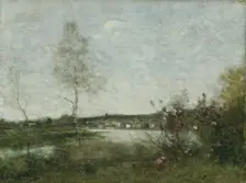 Distant view of Corbeil, Morning c1870. Creator: Jean-Baptiste-Camille Corot
