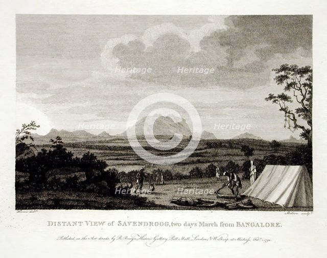 Distant View of Savendroog, Two Days March from Bangalore, 1794. Creator: Robert Home.