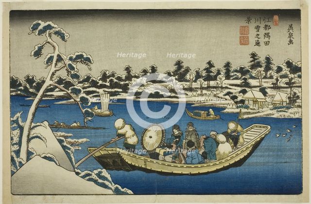 Distant View of Snow on the Sumida River in Edo, Japan, c. 1840/44. Creator: Ikeda Eisen.