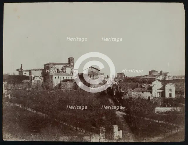 Distant view of the church of St. Giovanni e Paolo from the Palace of the Caesars, Rome, c1858. Creator: Jane Martha St. John.