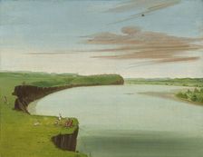 Distant View of the Mandan Village, 1832. Creator: George Catlin