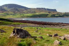 Distant view of the Quiraing, Isle of Skye, Highland, Scotland. Creator: Peter Thompson