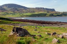 Distant view of the Quiraing, Isle of Skye, Highland, Scotland. Creator: Peter Thompson