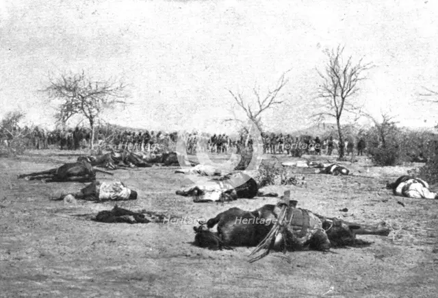 Distant Fronts, At Ouaddai; Silian cavalry shot down a few meters from the square..., 1917. Creator: Unknown.