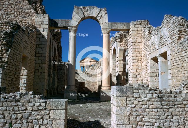 Distant Roman capitol of Dougga seen through an arch, 2nd century. Artist: Unknown