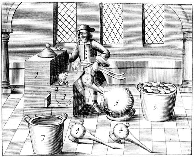 Distillation of Nitric Acid, 1683.  Creator: Unknown.