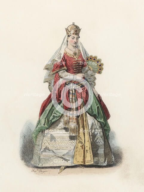 Distinguished Turkish woman in the modern age, color engraving 1870.