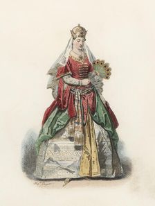 Distinguished Turkish woman in the modern age, color engraving 1870