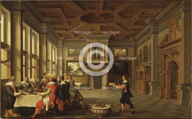 Distinguished Dinner Company in an Interior, 1631. Creator: Dirck van Delen.