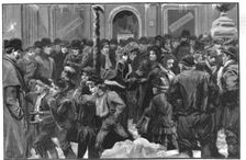 Distress in London - Unemployed waiting at a Soup Kitchen 1886. Creator: Unknown