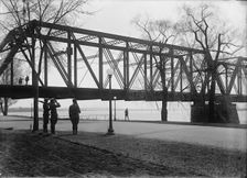 District of Columbia Parks - Guards in Potomac Park at Railway Bridge, 1917. Creator: Harris & Ewing