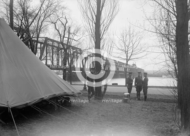 District of Columbia Parks - Guards in Potomac Park at Railway Bridge, 1917. Creator: Harris & Ewing.