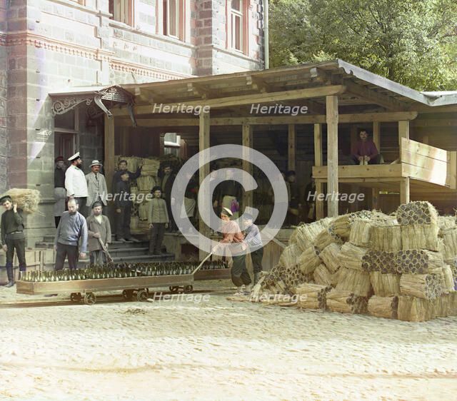 Distributing of water, Borzhom, between 1905 and 1915. Creator: Sergey Mikhaylovich Prokudin-Gorsky.