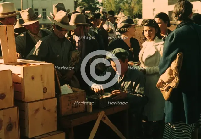 Distributing surplus commodities, St. Johns, Ariz., 1940. Creator: Russell Lee.