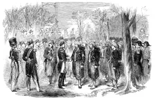 Distribution of Medals, by the Emperor of the French, to Zouaves from the Crimea, 1856. Creator: Unknown