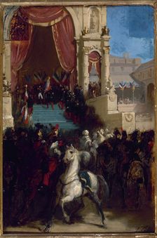 Distribution of eagles and blessing of flags, May 10, 1852, at Champ-de-Mars, c1855. Creator: Unknown