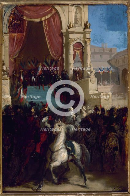 Distribution of eagles and blessing of flags, May 10, 1852, at Champ-de-Mars, c1855. Creator: Unknown.