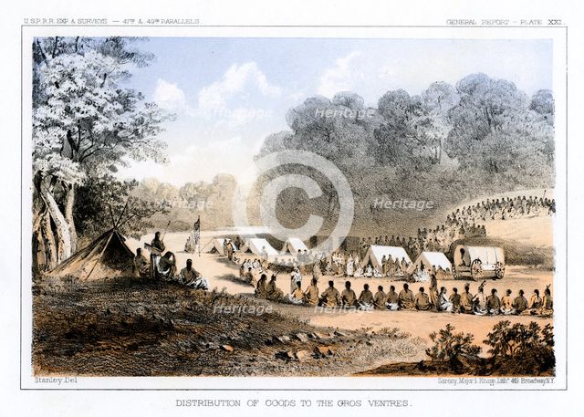 Distribution of goods to the Gros Ventres 26 August 1853 (1856).Artist: John Mix Stanley