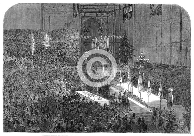 Distribution of prizes at the Crystal Palace to the London Rifle Brigade on Saturday last, 1864. Creator: Unknown.