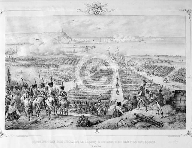 'Distribution of the Crosses of the Legion of honor at the Camp of Boulogne', 16 August 1804, 1841. Artist: Unknown