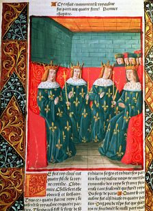 Distribution of the kingdom of the Franks among the four sons of King Clovis I (465-511): Clodomi…