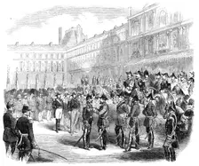 Distribution of the Queen's Medals to the French Crimean Troops, by H.R.H. the Duke of Cambridge, at Creator: Unknown