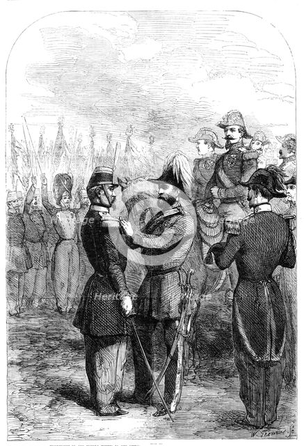 Distribution of the Queen's Medals to the French Crimean Troops, by H.R.H. the Duke of Cambridge, 18 Creator: Unknown.