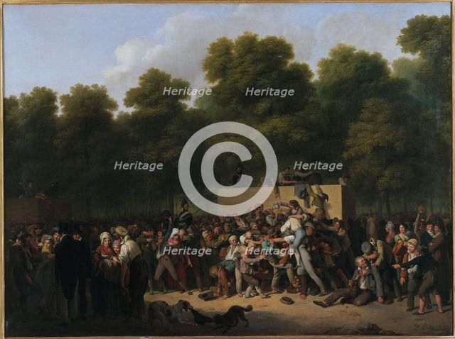 Distribution de vin et de comestibles aux Champs-Elysées, à l'occasion de la fête du roi, 1822. Creator: Louis Leopold Boilly.