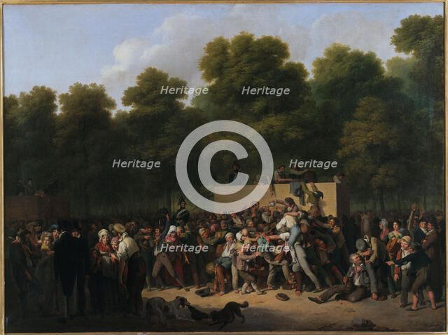 Distribution de vin et de comestibles aux Champs-Elysées, à l'occasion de la fête du roi, 1822. Creator: Louis Leopold Boilly.