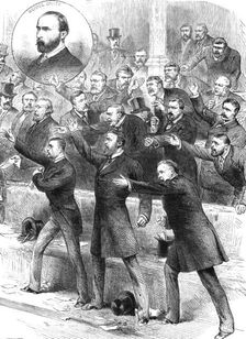 Disturbed Parliament: "the Home-Rulers stood up, and...with raised hands, shouted Privilege'", 1881 Creator: Unknown
