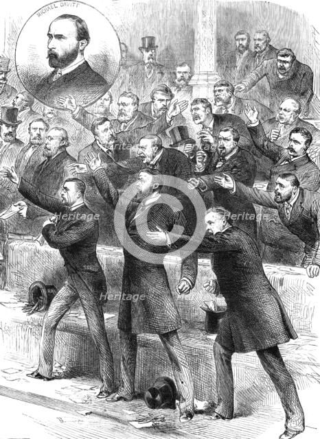 Disturbed Parliament: "the Home-Rulers stood up, and...with raised hands, shouted ‘Privilege'", 1881 Creator: Unknown.