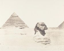 Djizeh (Nécropole de Memphis), Sphinx et Pyramides, 1851-52, printed 1853-54. Creator: Félix Teynard