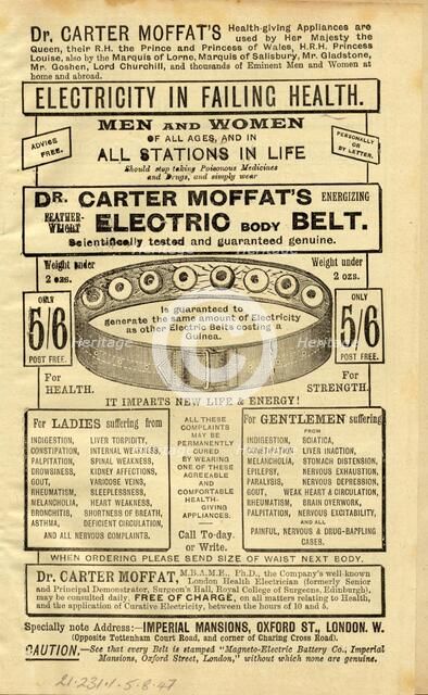 Dr Carter Moffat Electric Body Belt, 1910s. Artist: Unknown