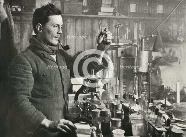 'Dr. Atkinson in his Laboratory', 15 September 1911, (1913). Artist: Herbert Ponting.
