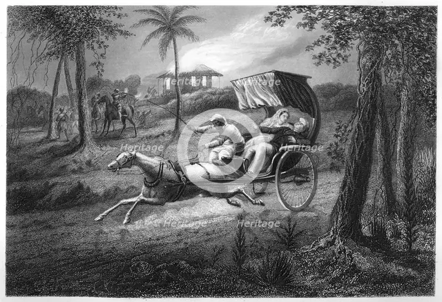 'Dr Graham shot in his buggy by the Sealkote Mutineers', 1857, (c1860). Artist: Unknown