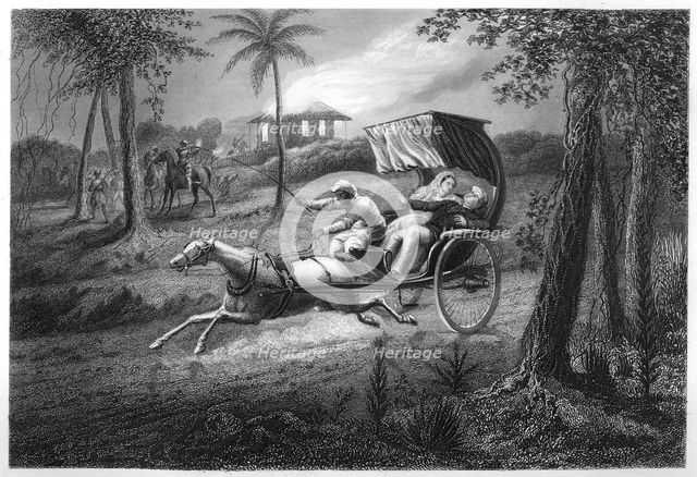 'Dr Graham shot in his buggy by the Sealkote Mutineers', 1857, (c1860). Artist: Unknown